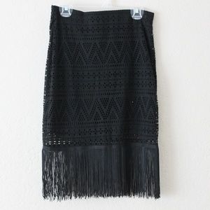 Black Boho Pattern Midi Skirt